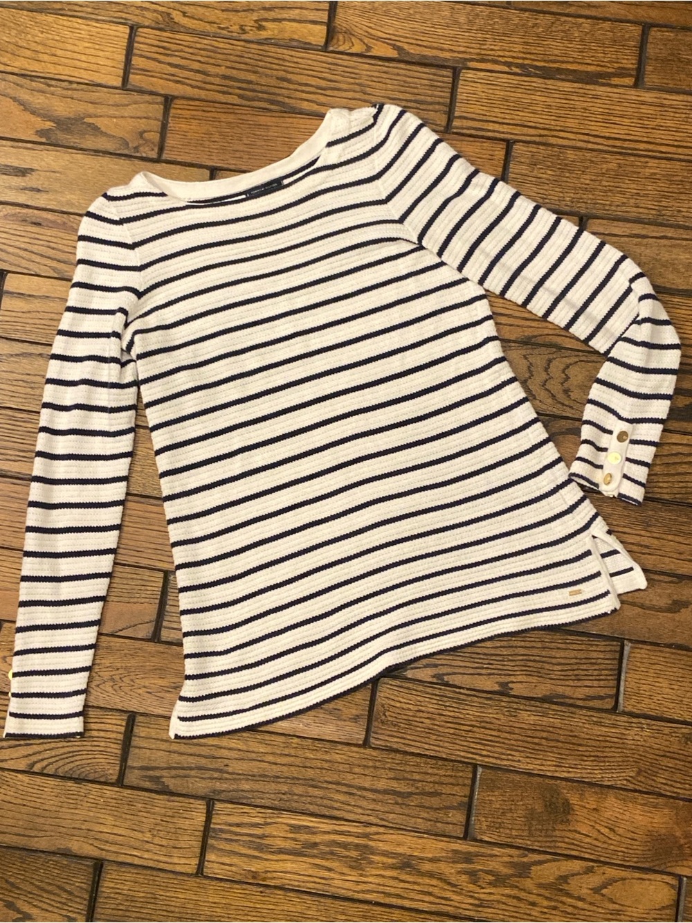 Tommy Hilfiger 100% Cotton White&Navy Striped Long-Sleeve Light Sweater Top US M